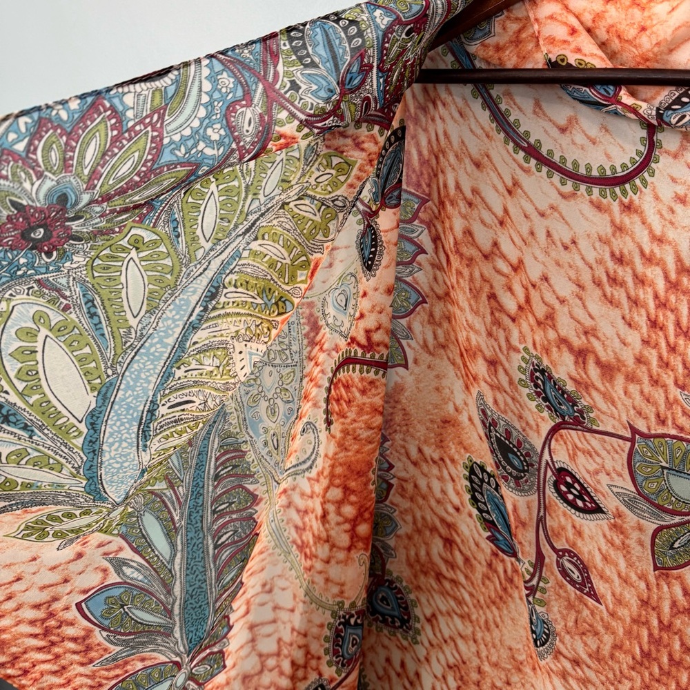 NWT Accents by Lavello Boho Chiffon Convertible Vest Paisley Floral Coral OSFM - Picture 6 of 14